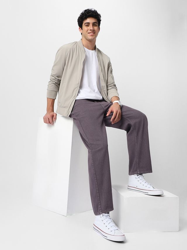 Urbano Fashion Men's Purple Loose Baggy Fit Washed Jeans Non-Stretchable-36
