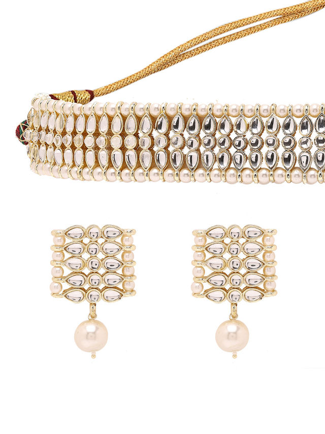 Priyaasi A Charming Kundans And Pearl Combo Choker Set