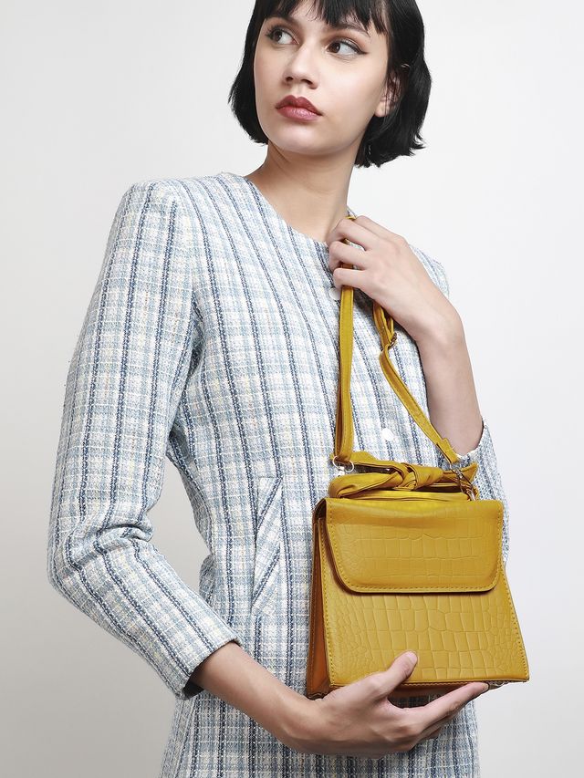 Haute Sauce Women's Solid PU 2 L Sling Bag | Yellow - One Size