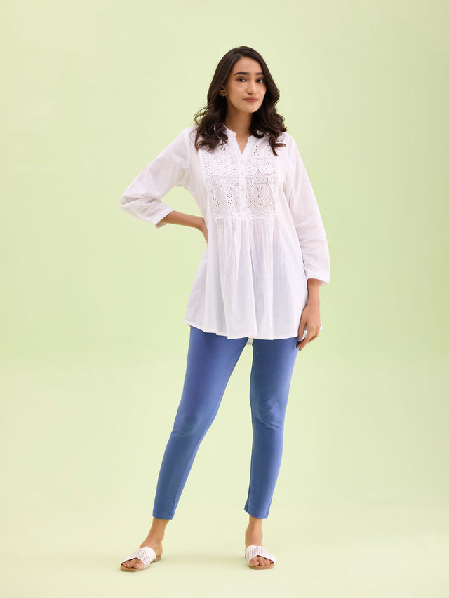 Go Colors Women's Solid Mid Rise Ankle Length Leggings | Jeans Blue - M