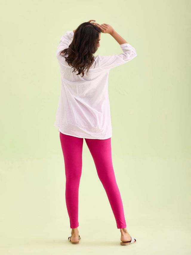 Go Colors Women's Solid Mid Rise Ankle Length Leggings | Dark Rose - XL