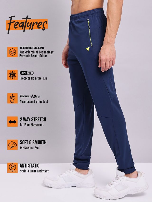 Technosport Men Poly Solid Slim Fit Sports Trackpants with TECHNO DRY | Navy | L