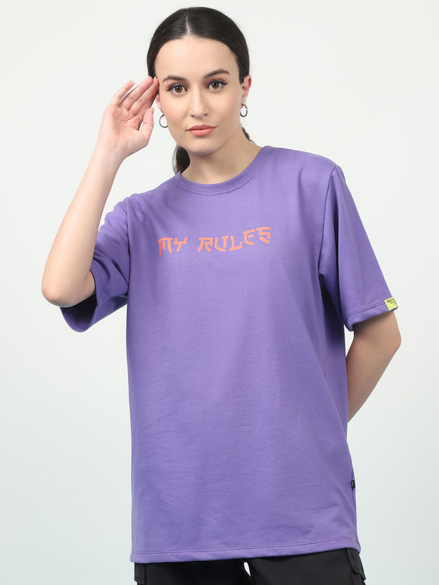 Rigo Women Terry Oversized Printed T-shirt | Purple - XL