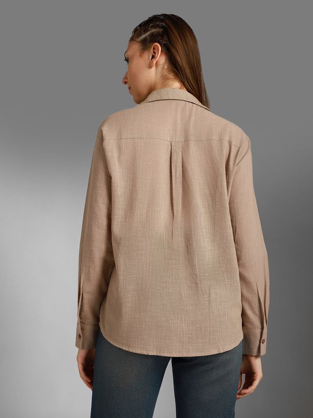High Star Women Sand Classic Spread Collar Long Sleeves Cotton Casual Shirt (Size-XL)