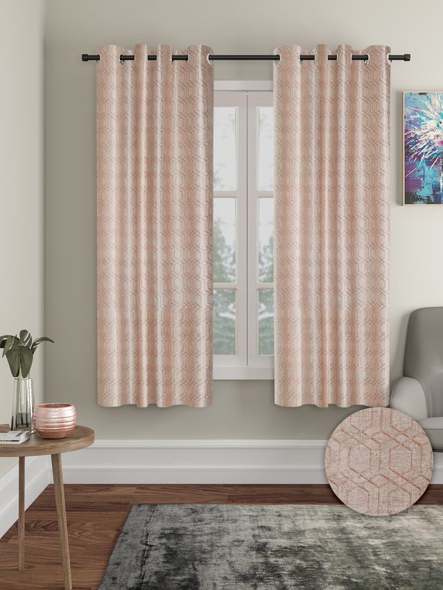 Cortina Polyster Printed Door Curtain 7Ft - Peach 2 pcs