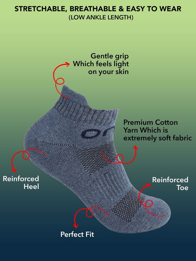 One8 Men's Solid 75% COTTON,19% NYLON,2% POLYSTER,4% ELASTANE Ankle Socks | Multicolour - Free Size
