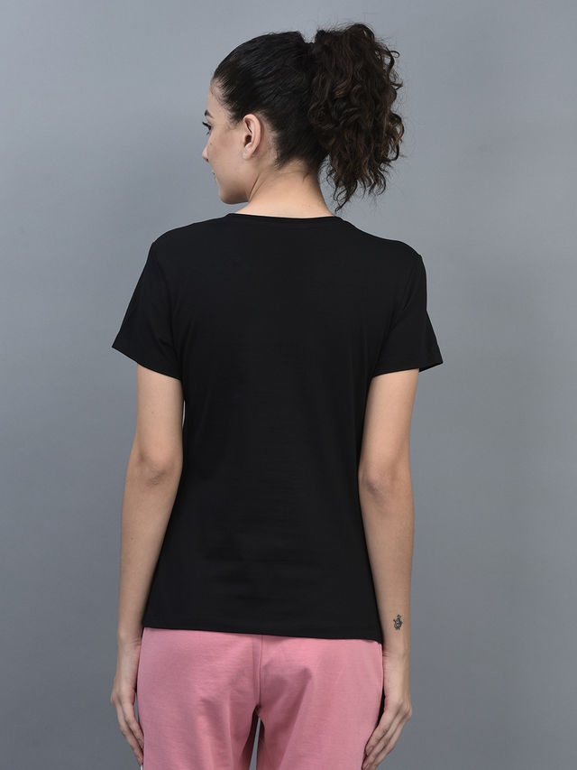 Dollar Women Round Neck T-shirt - Black | Stretchable Cotton | M