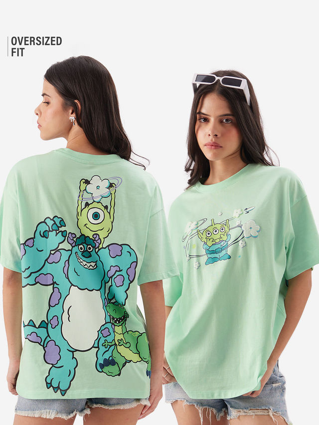 The Souled Store Women's Pixar Monster Inc. Oversized T-shirt | Green - XS