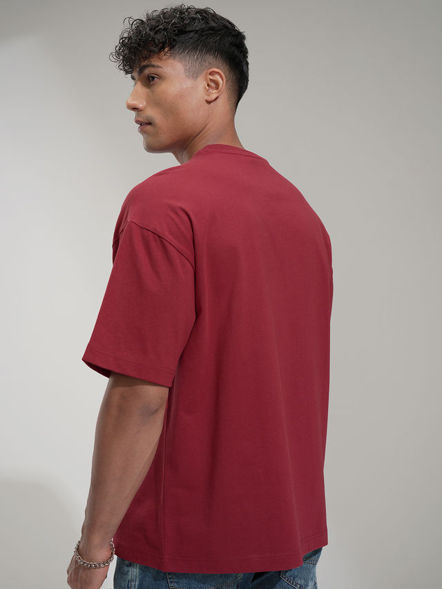 HIGHLANDER Men's Marvel Venom Round Neck Drop Shoulder Graphic Oversized Tshirt | Maroon - S