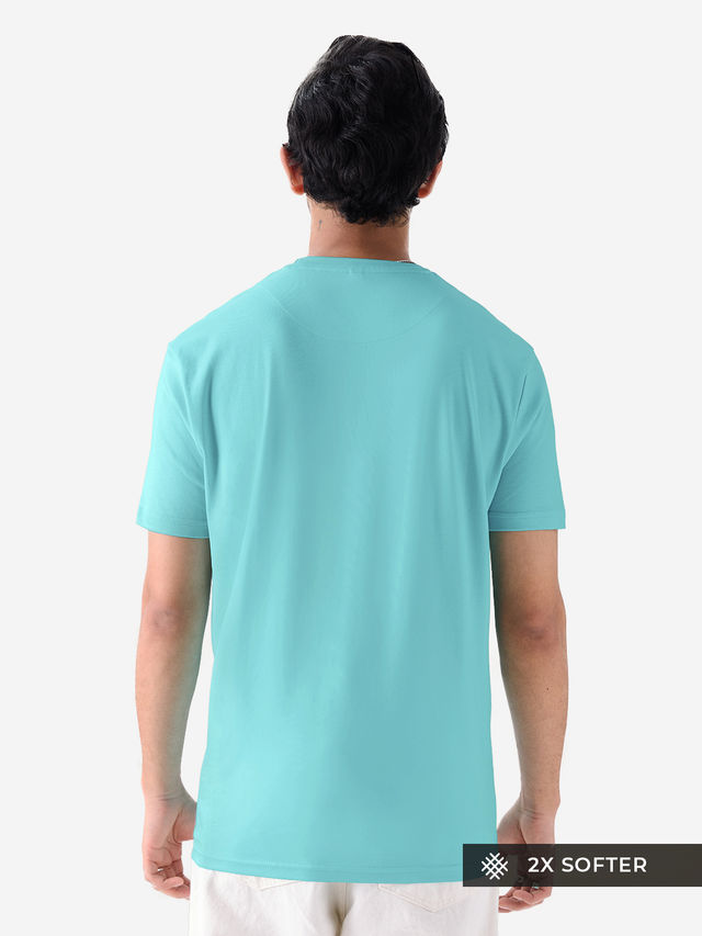 The Souled Store Men's Regular Supima- Airy Blue Supima T-shirts | L