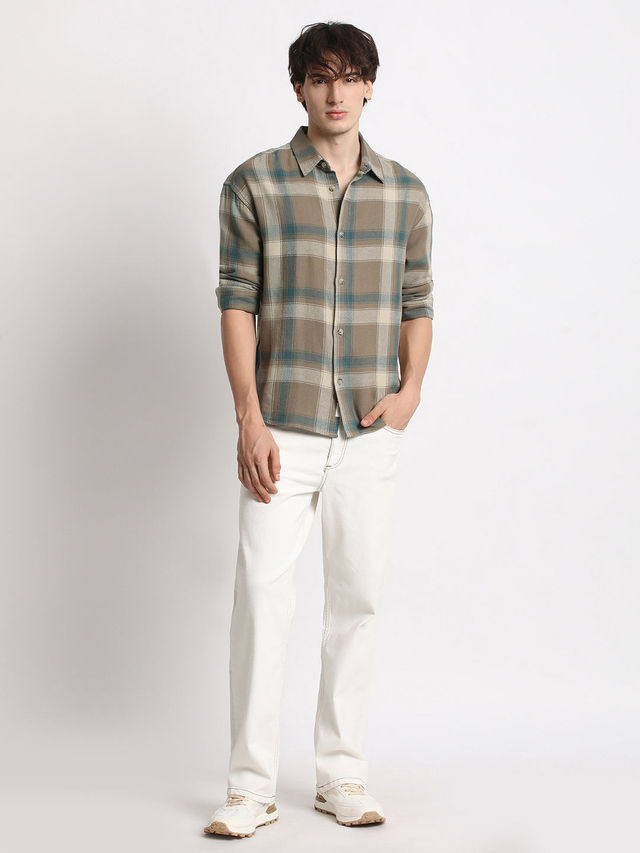 THE BEAR HOUSE Men's Checked Relaxed Fit Casual Shirt | TBH-BITON-BR | Brown - XXL