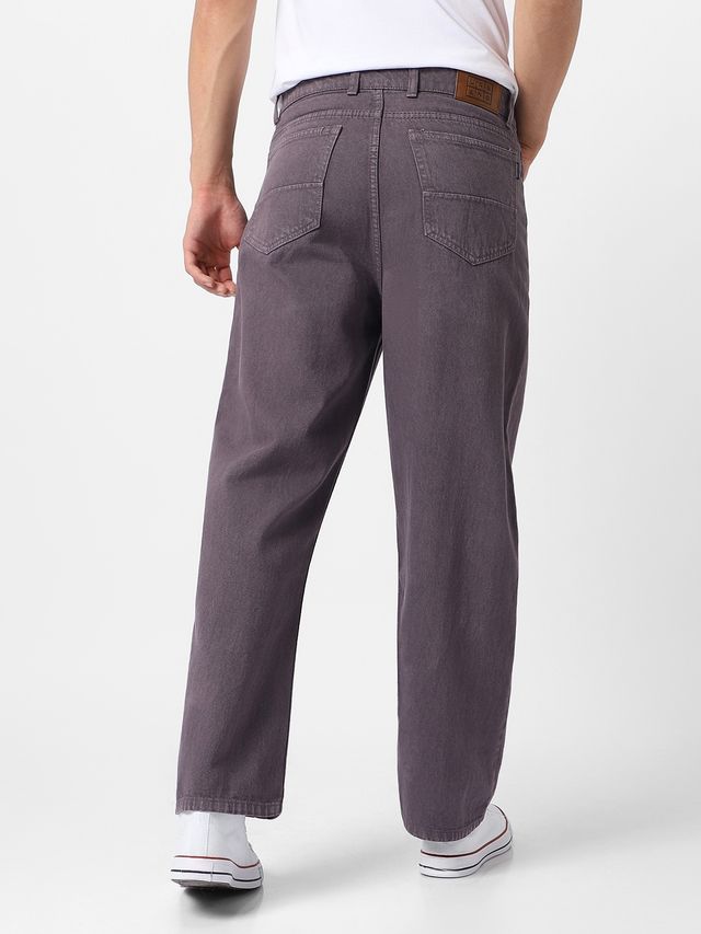 Urbano Fashion Men's Purple Loose Baggy Fit Washed Jeans Non-Stretchable-36