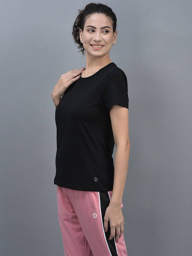 Dollar Women Round Neck T-shirt - Black | Stretchable Cotton | M