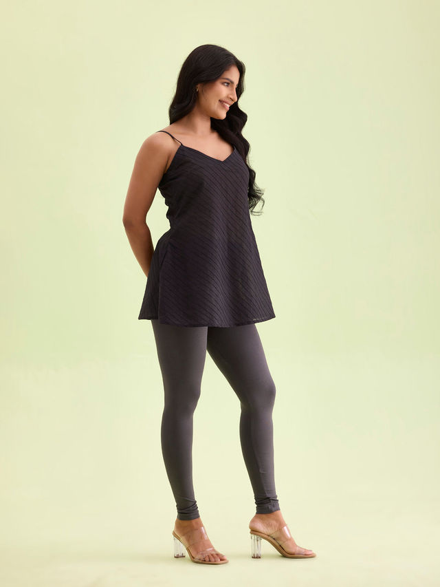 Go Colors Women's Solid Mid Rise Ankle Length Leggings | Silver Grey - L