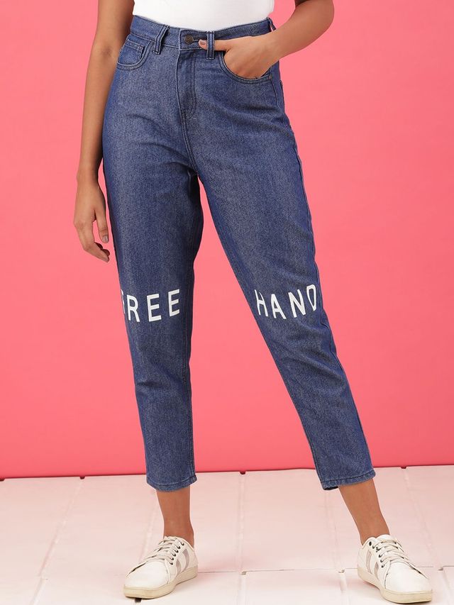 Freehand Women's Mid-Rise Knee Slash Mom Fit Jeans | Blue - 30