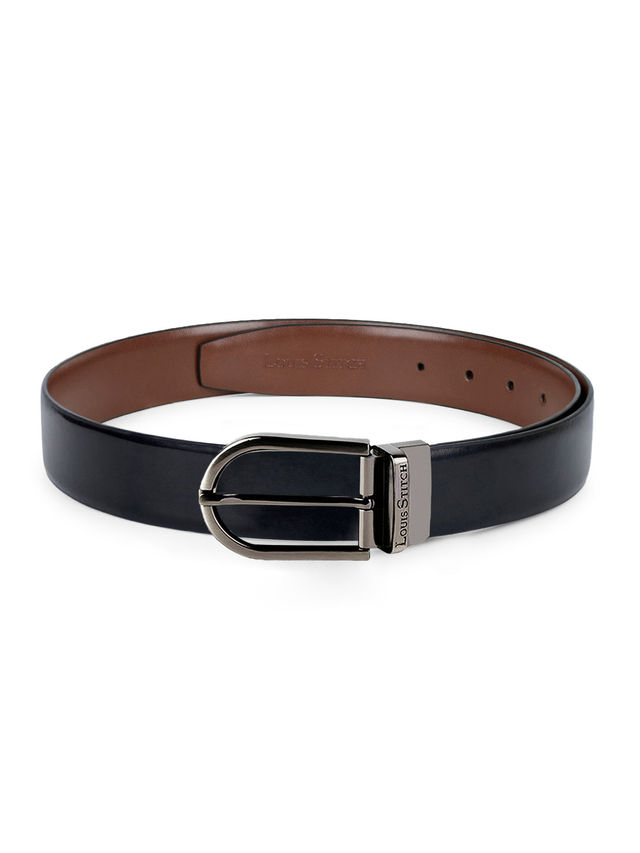 Louis Stitch Men's Solid Genuine Leather Reversible Belt | Black and Brown - 44 Inches