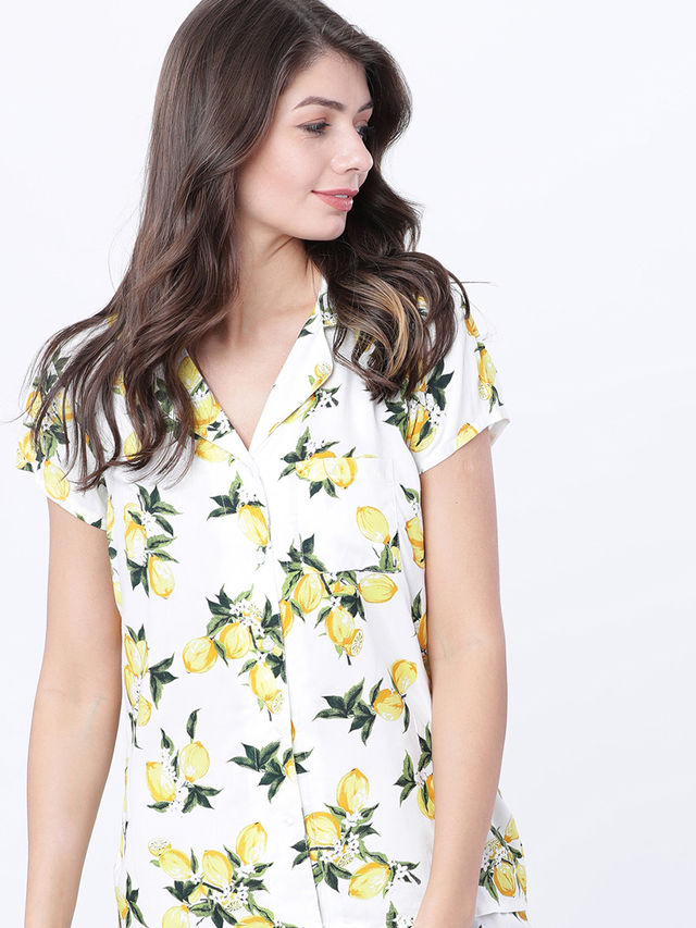 Tokyo Talkies Women's Casual Shirt | Yellow and Green - L