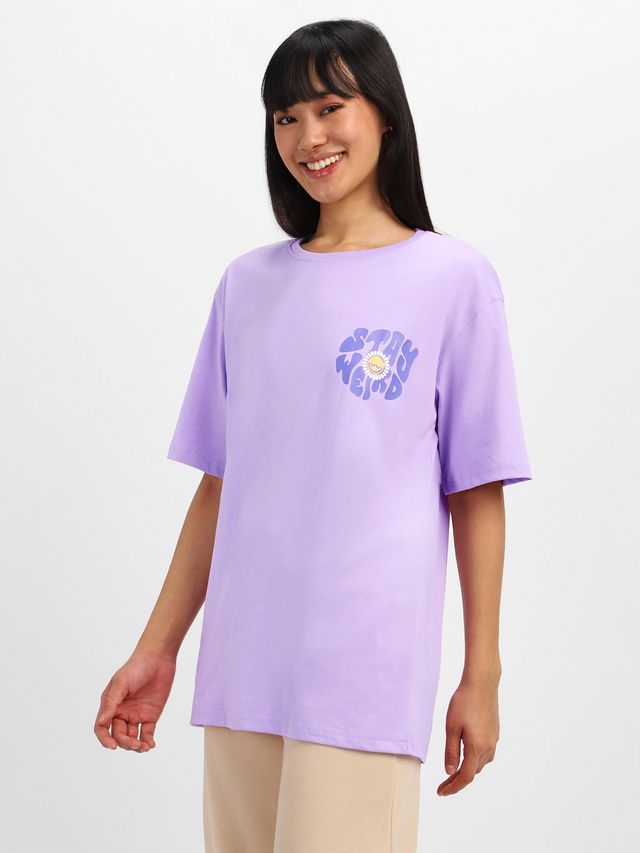 Juneberry Women T-shirt - Purple | Pocket Print, Oversized Fit | S