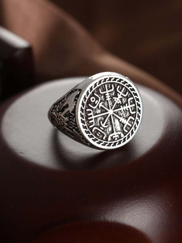 Bold By Priyaasi Trishul Chakra Silver-Plated Ring For Men