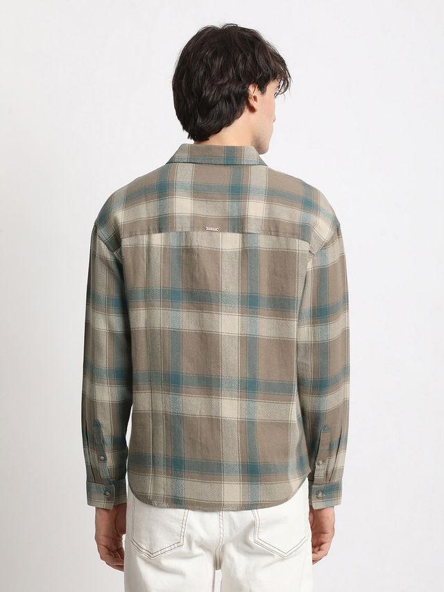 THE BEAR HOUSE Men's Checked Relaxed Fit Casual Shirt | TBH-BITON-BR | Brown - XXL