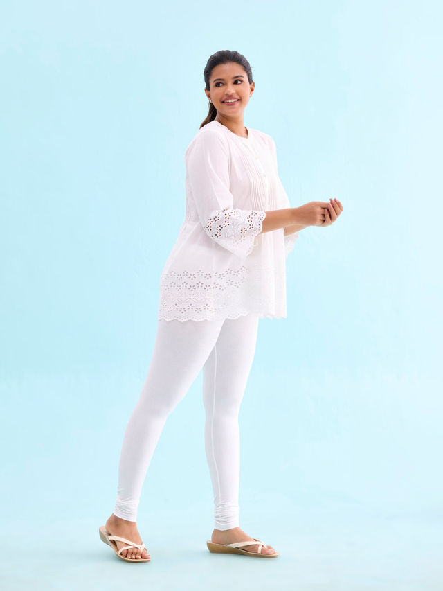 Go Colors Women's Solid Mid Rise Churidar | White - XL