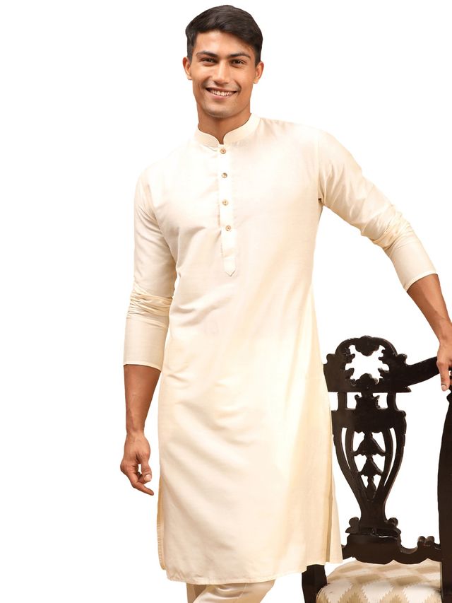 Vastramay Men's Viscose Kurta | Cream - XL