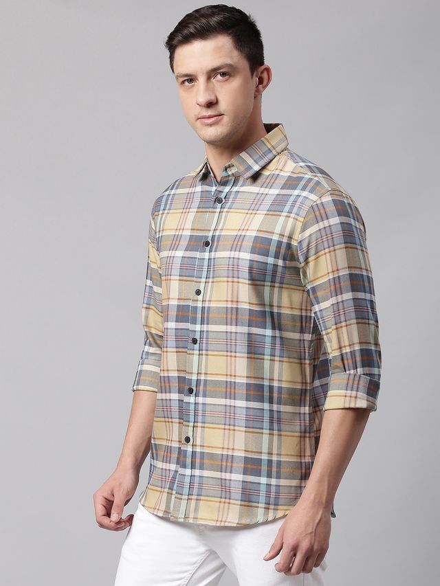 Dennis Lingo Men's Slim Fit Polycotton Casual Shirt | Orange | S