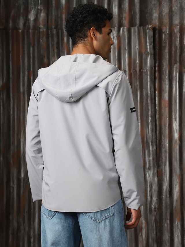 High Star Men's Windcheater Light Winters Hooded Bomber With Badge Detail Jacket | Gray - M