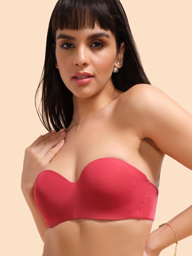 Enamor Women's F074 Plus Size Bra | Strapless & Multi-way | Medium Coverage | Padded | Wired | Red - 36D