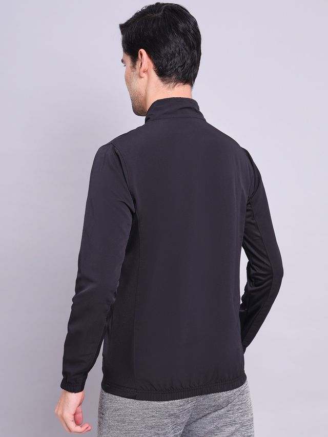 Technosport Men's Poly Solid Slim Fit Mock Neck Full Sleeve Sports Jacket | Black - XL