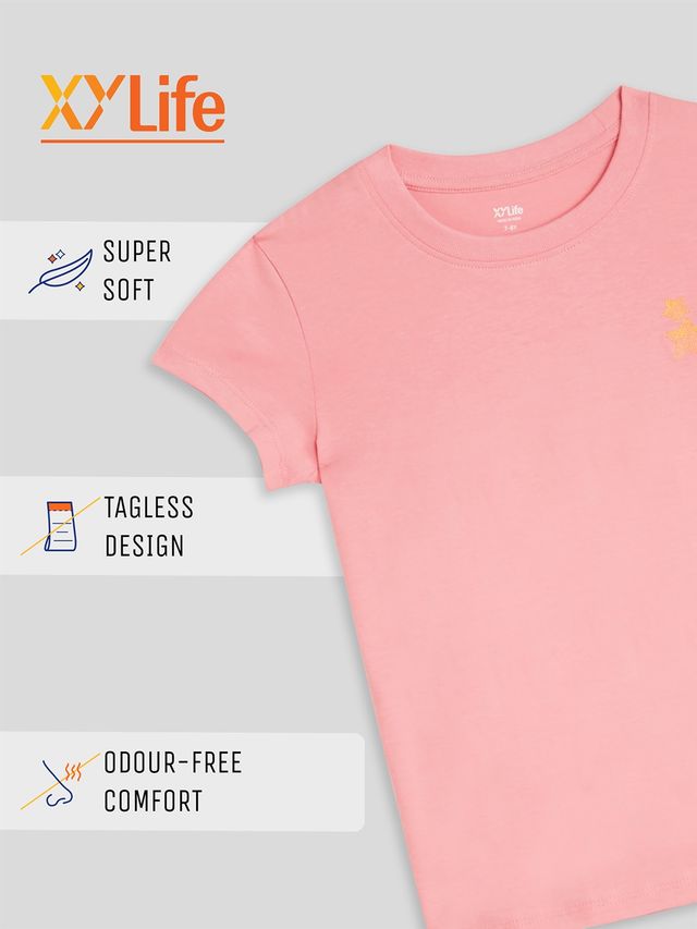 XY Life Girl's Astro Intelliease Combed Cotton T-shirt | Frost Pink - 7 to 8 years