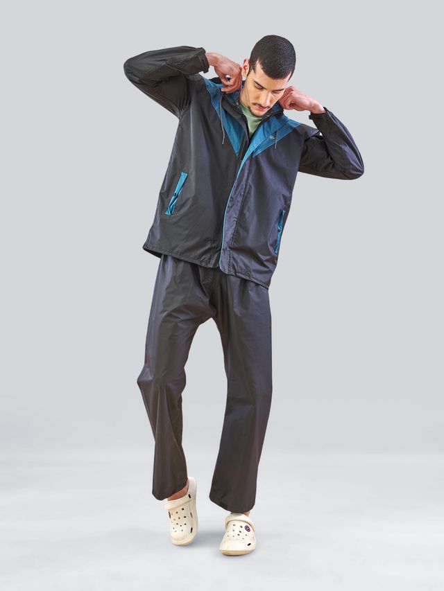 Lux Venus Premium Lightweight Hooded Raincoat for Men With Waterproof Pant - Black | XL