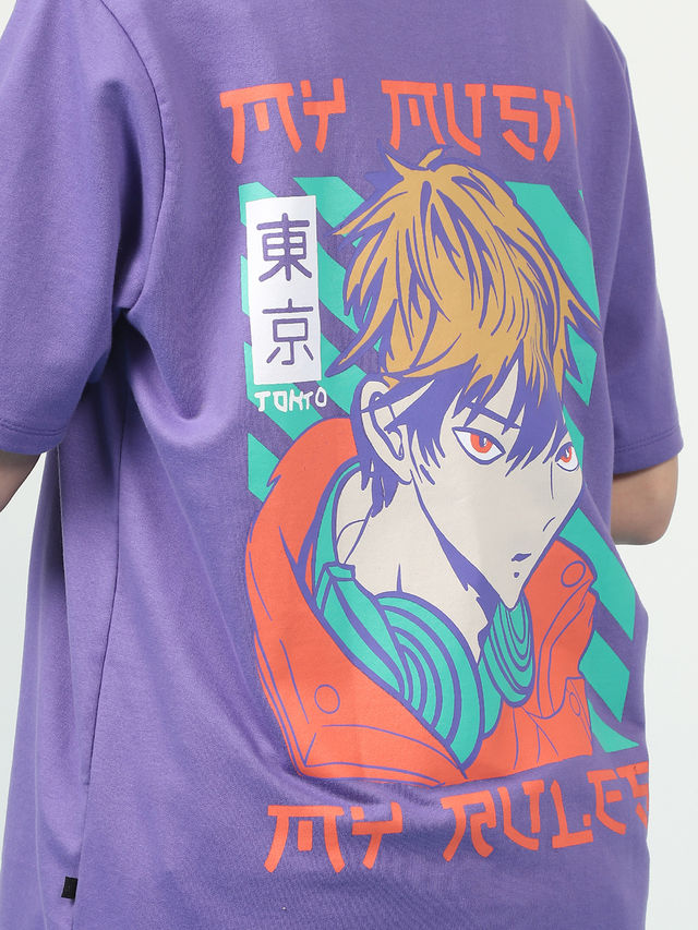 Rigo Women Terry Oversized Printed T-shirt | Purple - XL