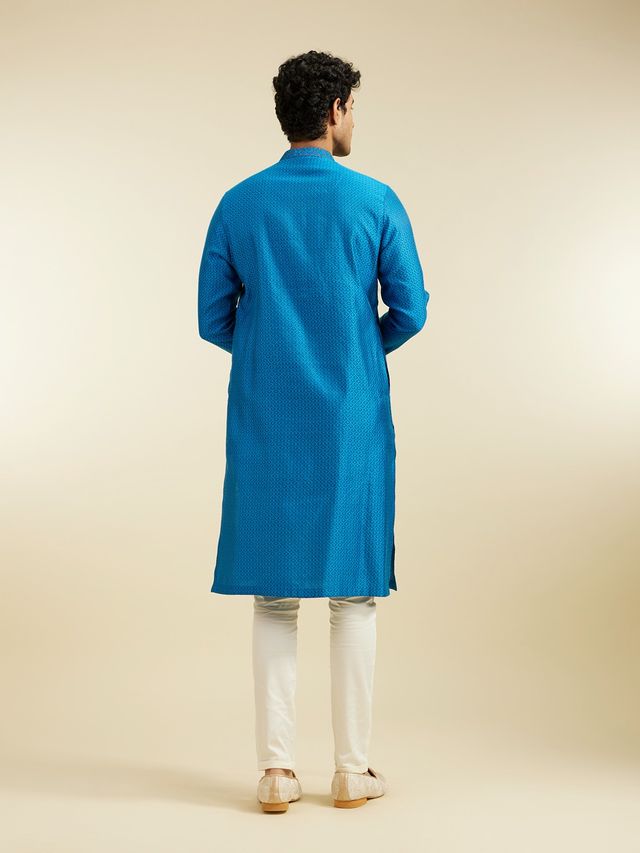 Diwas By Manyavar Blue Blended Viscose Self Design Kurta Set | XL