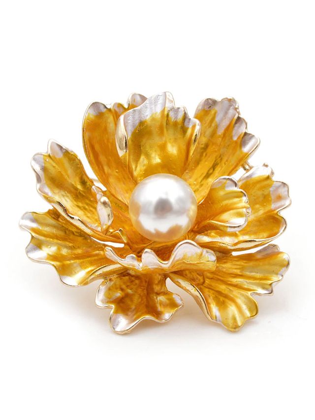 Youbella Crystal Unisex Floral Brooch For Wedding/Party For Women/Girls/Men(Yellow)(Yb_Brooch_140)