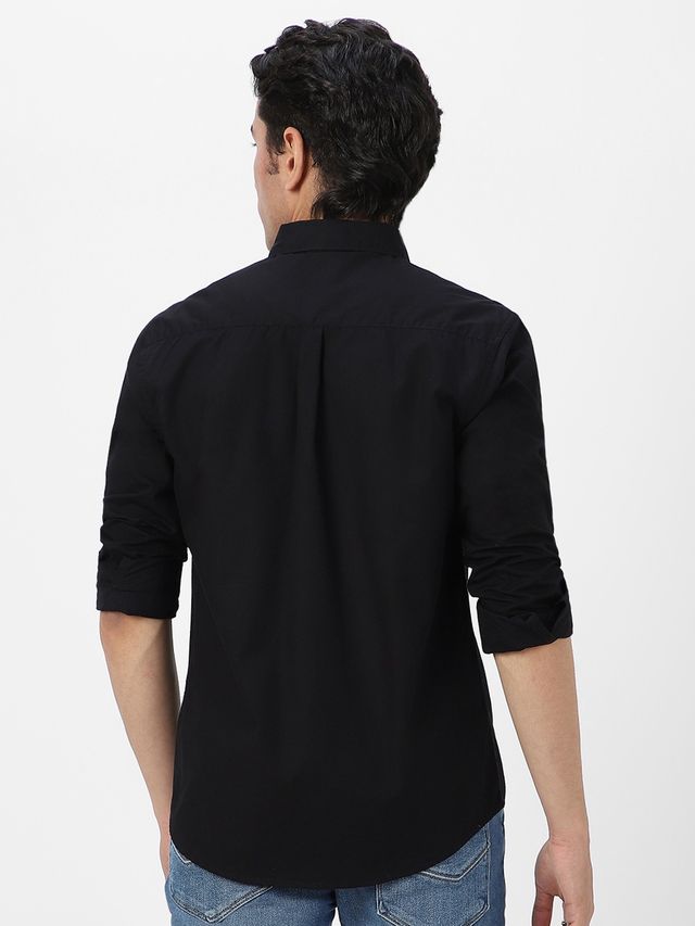 Urbano Fashion Men's Regular Fit Casual Solid Full Sleeve Cotton Shirt | Black - M