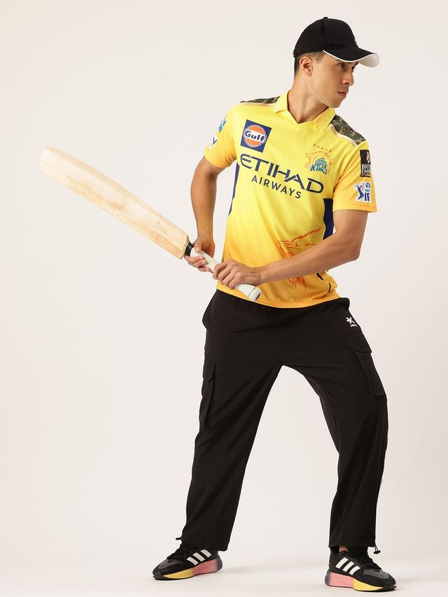 playR Chennai Super Kings Authentic Fan Jersey IPL 2025 Adult Dhoni 7 Half Sleeve | Yellow | M
