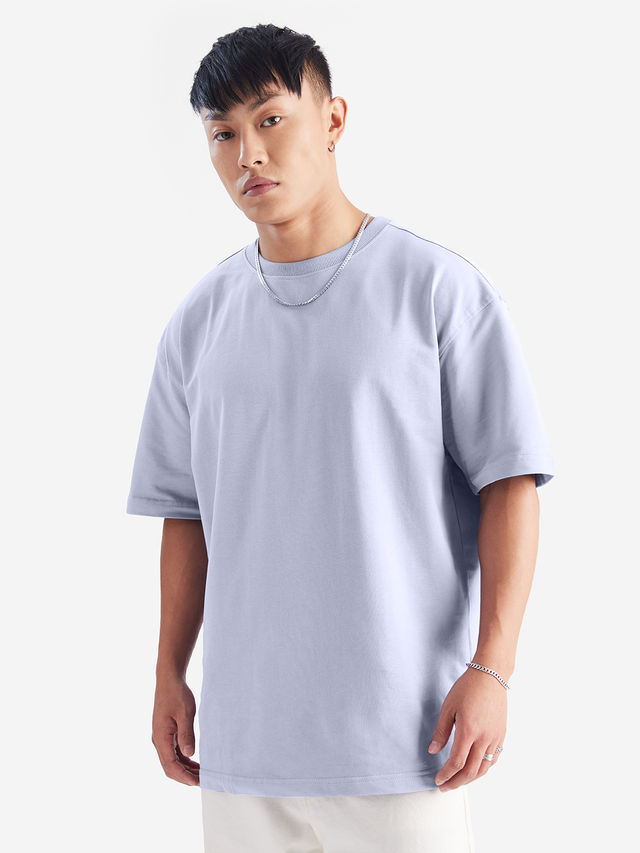 The Souled Store Men's Solids Light Lavender Oversized T-shirt | Purple - M