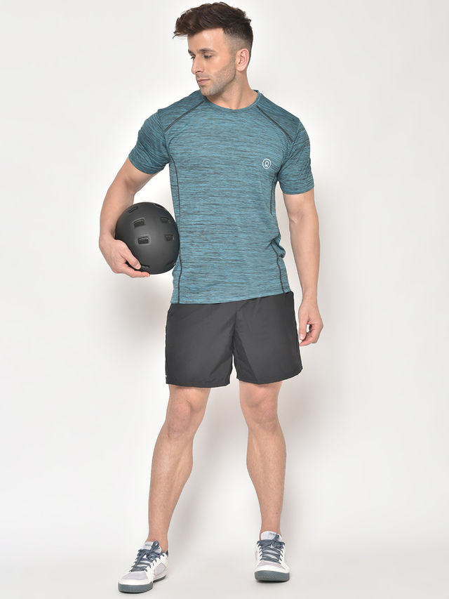 Chkokko Men's Round Neck Regular Fit Half Sleeves Gym T-shirt | Seagreen - L