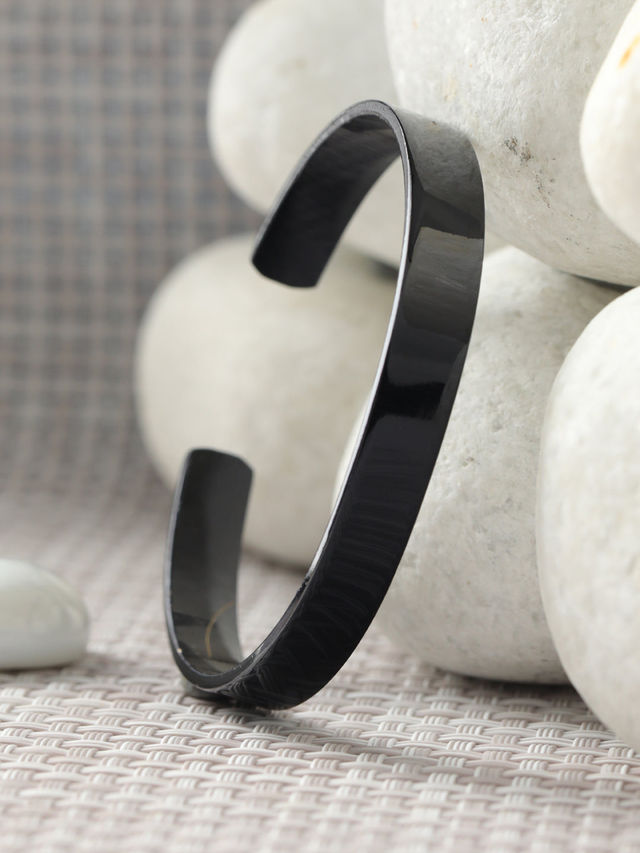 Priyaasi Solid Black Cuff Statement Bracelet For Men