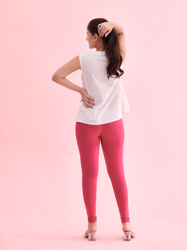 Go Colors Women's Solid Mid Rise Ankle Length Leggings | Fuchsia - M