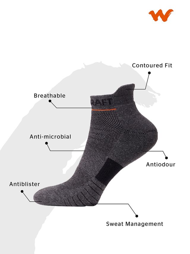 Wildcraft Men's Cotton Low Ankle Socks | Grey - Free Size