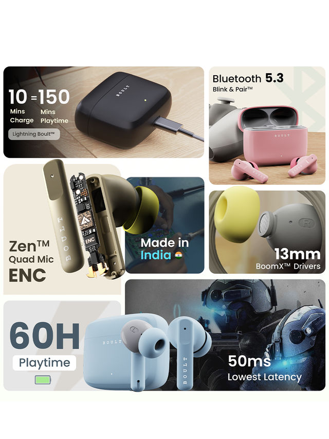 Boult Audio Octave | 60Hr Battery | Quad Mic Enc | 50Ms Ultra Low Latency | 5.3 Bluetooth | Green