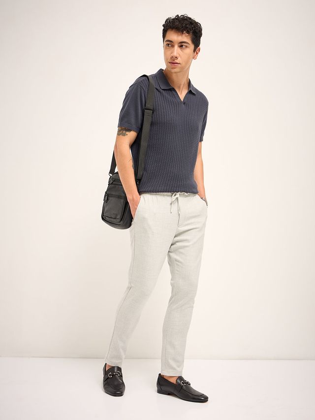 The Bear House Men 4 Way Stretch Solid Formal Trouser - Figola | Grey | 38