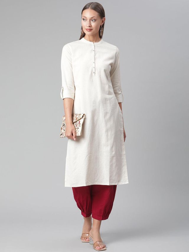 Divena Women s Solid Beige Cotton Kurta | DK0566 | L