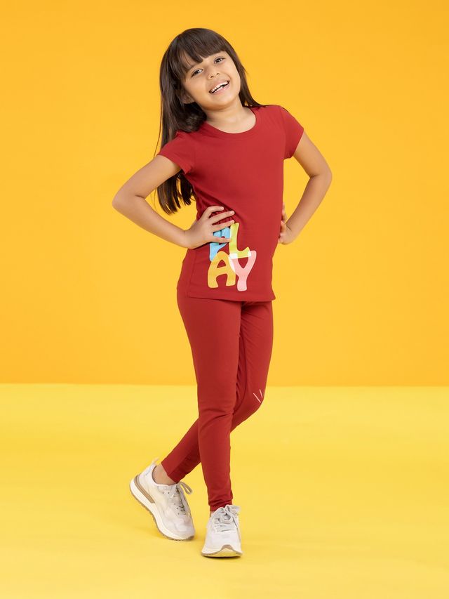 XY Life Girl's Playmate Intelliease Combed Cotton T-shirt | Dark Red - 7 to 8 years