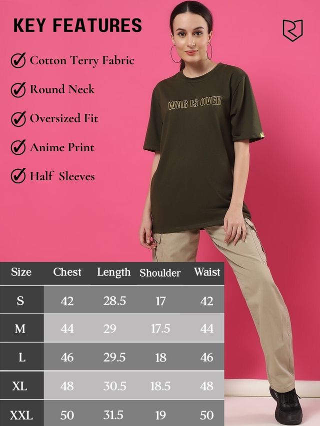 Rigo Women Terry Oversized Printed T-shirt | Army Green - L