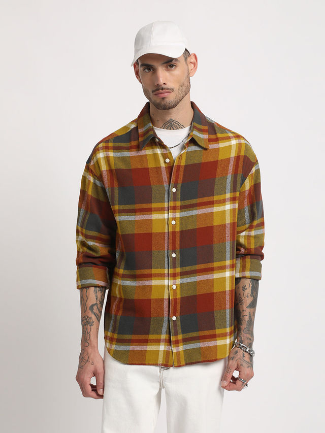 THE BEAR HOUSE Men's Checked Regular Fit Cotton Casual Shirt | TBH-MELA-MC | Multicolour - L