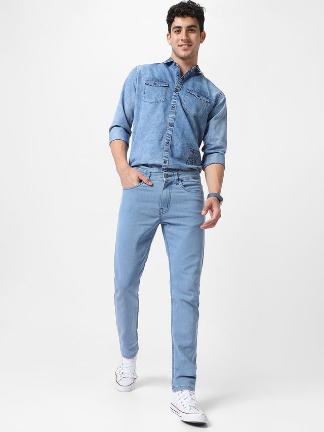 Urbano Fashion Men's Denim Jeans Slim Fit Stretchable | Ice Blue | 32
