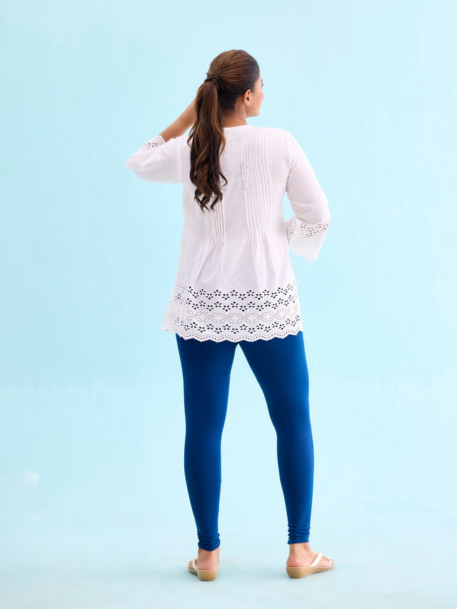 Go Colors Women's Solid Mid Rise Ankle Length Leggings | Royal - XL
